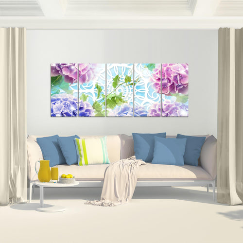 Runa Art Bild Blumen Hortensien Wandbilder auf Vlies Leinwand 5 Teilig Wanddekoration Wohnzimmer Schlafzimmer 017556b
