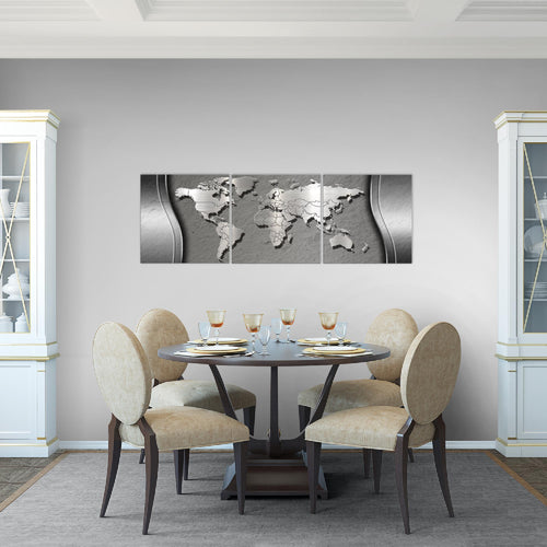 Runa Art - Bilder Weltkarte 120 x 40 cm 3 Teilig Wandbild auf Vlies Leinwand Schwarz Mehrteilig Modern 107233a