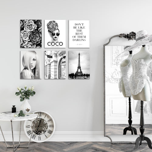 Novart Wandbilder - KEIN EXTRA RAHMEN BENÖTIGT - Wohnzimmer Schlafzimmer - Bilder Modern Fashion Coco - Schwarz Weiss - N009065a