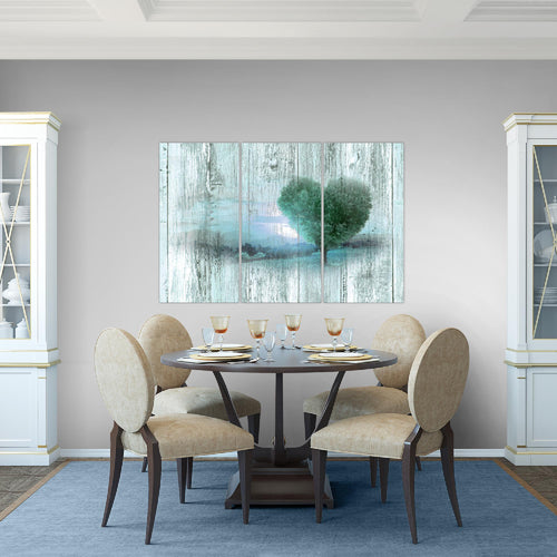 Runa Art Wandbilder Herbst Vintage Bild XXL Wohnzimmer Schlafzimmer Türkis Baum Herz 120 x 80 cm 3 Teilig 606531b
