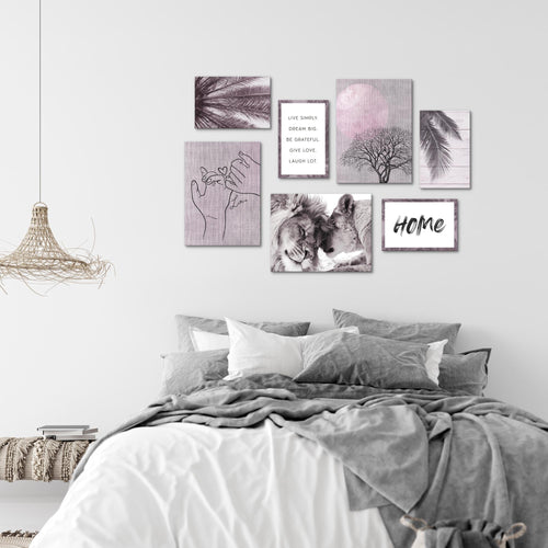 Novart Wandbilder Löwen Liebe - KOMPLETT AUFHÄNGFERTIG - Natur Wohnzimmer Schlafzimmer - 7 Moderne Mood-Bilder - N018571b