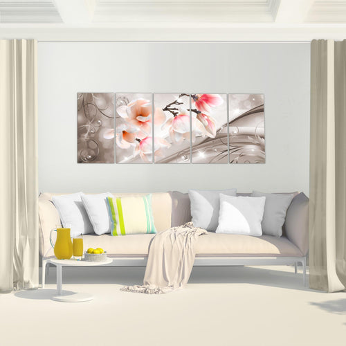 Runa Art Wandbild Blumen Abstrakt 1 Teilig 100 x 40 cm Modern Bild auf Vlies Leinwand 3D Optik Wohnzimmer Grau Rosa 035312a