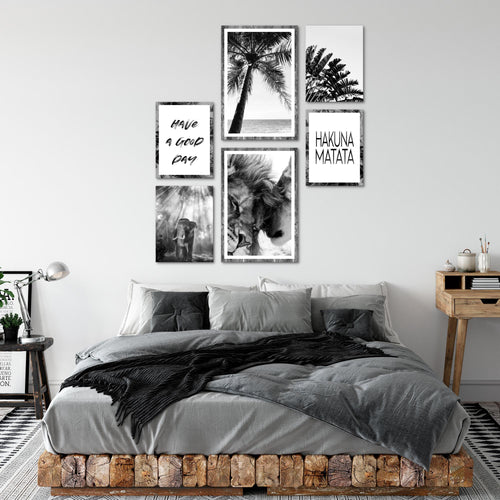 Novart Wandbilder Set Löwen Liebe Schwarz Weiss - KEIN EXTRA RAHMEN BENÖTIGT -  Modern Deko  - Wohnzimmer Schlafzimmer N014663a