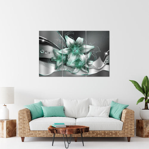 Runa Art Bild Blumen Lilien Modern Wandbilder Wohnzimmer 1 Teilig - Made In Germany - Abstrakt Schwarz Türkis Flur 039615b