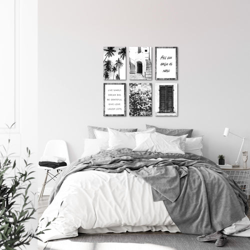Novart Wandbilder - KEIN EXTRA RAHMEN BENÖTIGT - Wohnzimmer Schlafzimmer - Bilder Modern Alte Stadt Palmen - Schwarz Weiss - N015065a