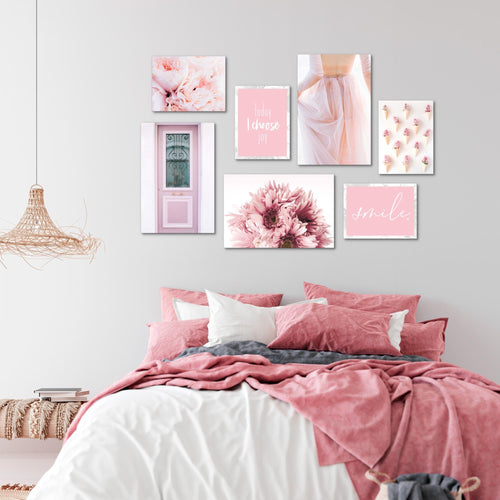 Novart Wandbilder Fashion - KOMPLETT AUFHÄNGFERTIG - Rosa Wohnzimmer Mädchen Teenager - 7 Moderne Mood-Bilder - N020471a