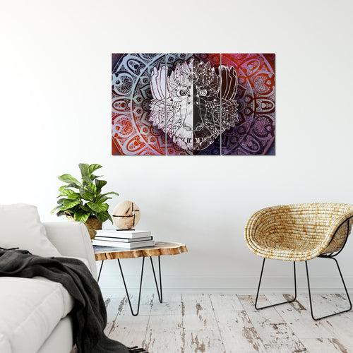 Runa Art Wandbilder Mandala Abstrakt Bild XXL Wohnzimmer Schlafzimmer Lila Violett Orientalisch 120 x 80 cm 3 Teilig 040131b