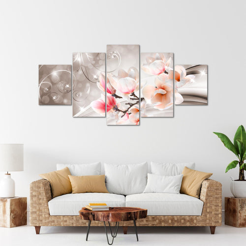 Runa Art - Bilder Blumen Abstrakt 200 x 100 cm 5 Teilig XXL Wanddekoration Design Grau Türkis 035351c
