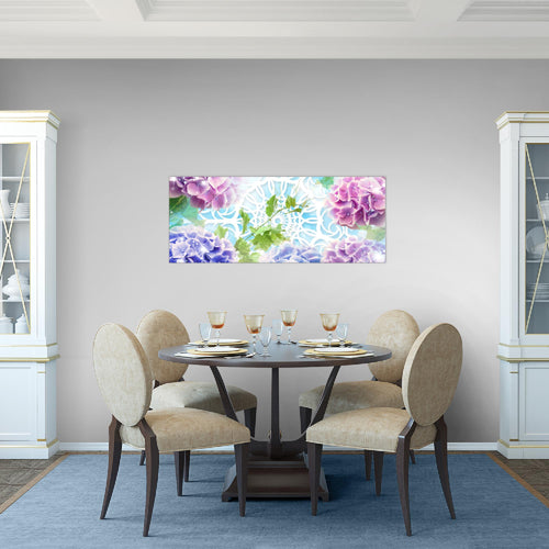 Runa Art Wandbild Blumen Hortensien 1 Teilig 100 x 40 cm Modern Bild auf Vlies Leinwand Natur Wohnzimmer Bunt 017512c