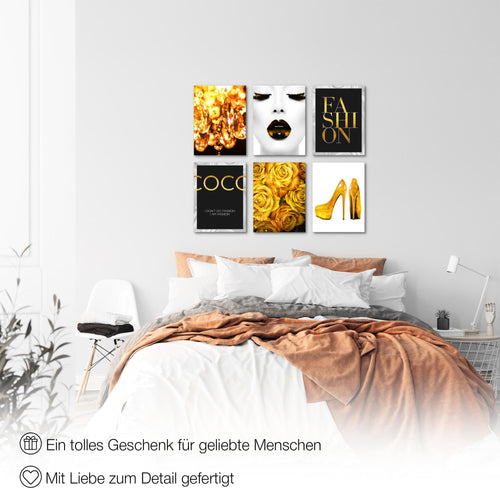 Novart Wandbilder Set Fashion - KOMPLETT AUFHÄNGFERTIG - Made in Germany - Moderne Bilder  Wohnzimmer Mädchen Teenager - N002264a