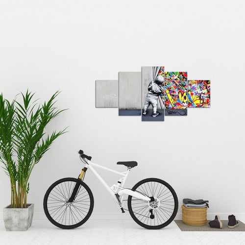 Runa Art - Bilder Junge hinter dem Vorhang 200 x 100 cm 5 Teilig XXL Wanddekoration Design Bunt 043551a
