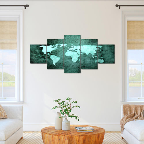 Runa Art Wandbilder Weltkarte 5 Teilig Bild auf Vlies Leinwand Deko Büro Wohnzimmer Vintage Antik Braun 101752c