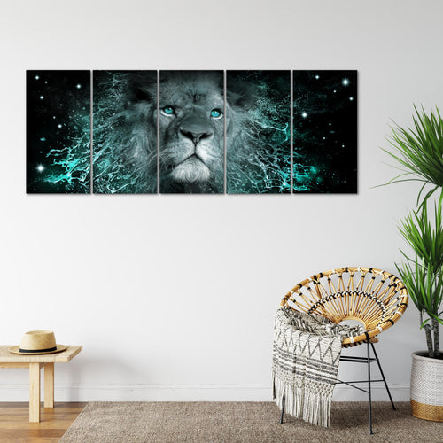 Runa Art Wandbild XXL Sternzeichen Löwe Wohnzimmer Schlafzimmer 200 x 80 cm Lila 5 Teilig - Made in Germany - 040755c
