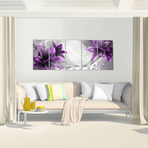 Runa Art Wandbild Blumen Lilien 1 Teilig 100 x 40 cm Modern Bild auf Vlies Leinwand Abstrakt Wohnzimmer Grau Blau 036812c