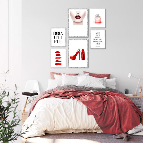 Novart Wandbilder Set Fashion Beauty - KEIN EXTRA RAHMEN BENÖTIGT -  Modern Deko  - Wohnzimmer Mädchen Teenager N018963a