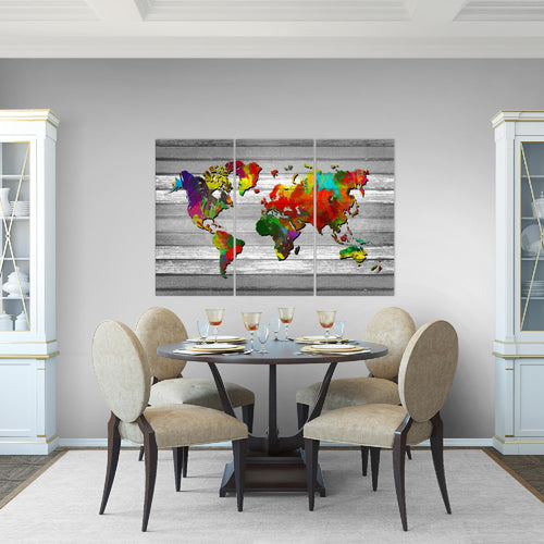 Runa Art Wandbilder Weltkarte Bild XXL Büro Wohnzimmer Bunt Vintage Holz 120 x 80 cm 3 Teilig 105431a