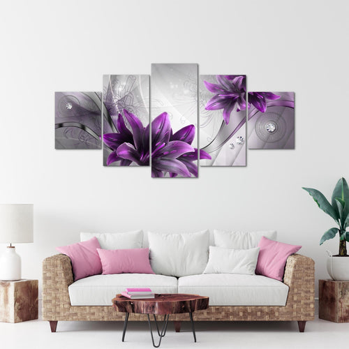 Runa Art Wandbilder Blumen Lilien 5 Teilig Bild auf Vlies Leinwand Deko Wohnzimmer Abstrakt Grau Violett 036852b