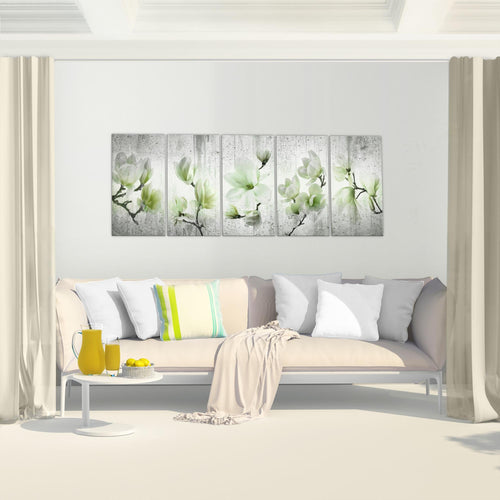 Runa Art Wandbild Blumen Magnolien 1 Teilig 100 x 40 cm Modern Bild auf Vlies Leinwand Abstrakt Wohnzimmer Grau Rosa 007712b