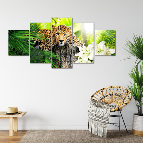 Runa Art Wandbilder Afrika Leopard 5 Teilig Bild auf Vlies Leinwand Deko Wohnzimmer Schlafzimmer Tiere Schwarz Weiss 006752c