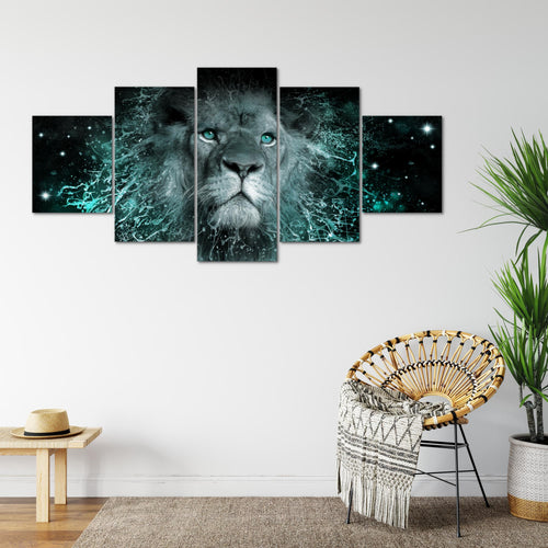 Runa Art Wandbilder Afrika Löwe 5 Teilig Bild auf Vlies Leinwand Deko Wohnzimmer Schlafzimmer Abstrakt Tiere Schwarz Gold 040752a