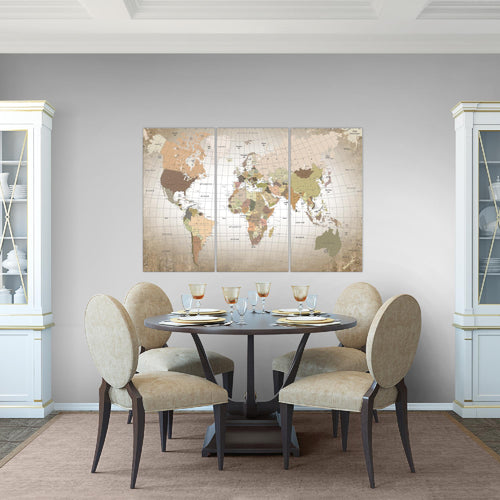 Runa Art Bild Weltkarte Modern Wandbilder Wohnzimmer Büro 1 Teilig - Made In Germany - Kontinente Beige Flur 023315b