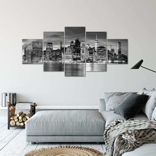 Runa Art Bild Wohnzimmer Büro New York City 5 Teilig Amerika NY Lila Bunt Wandbilder auf Vlies Leinwand 010053c