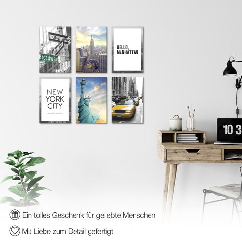 Novart Wandbilder Set New York - KOMPLETT AUFHÄNGFERTIG - Made in Germany - Moderne Bilder  Wohnzimmer Mädchen Teenager - N001164a