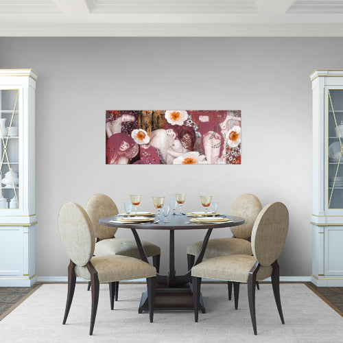 Runa Art Wandbild Collage Gustav Klimt 1 Teilig 100 x 40 cm Modern Bild auf Vlies Leinwand Frau Wohnzimmer Rot 018512a