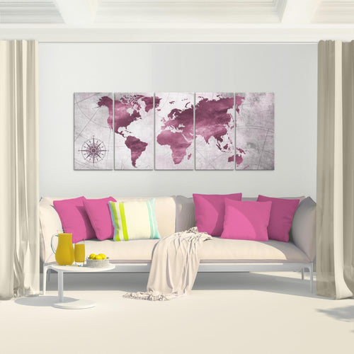 Runa Art Wandbild XXL Weltkarte Büro Wohnzimmer 200 x 80 cm Grün Grau 5 Teilig - Made in Germany - 026055c