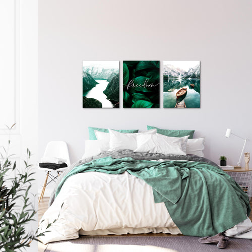 Novart AUFHÄNGFERTIG - Wandbilder Set Landschaft See Berge Grün - Wohnzimmer Bild XXL N020836a