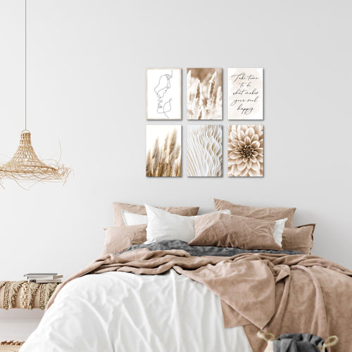 Novart Wandbilder Set Boho Pampasgras - KOMPLETT AUFHÄNGFERTIG - Made in Germany - Moderne Bilder  Wohnzimmer Schlafzimmer - N013364a