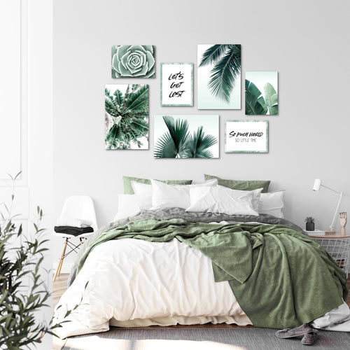 Novart Wandbilder Palmen - KOMPLETT AUFHÄNGFERTIG - Grün Wohnzimmer Schlafzimmer - 7 Moderne Mood-Bilder - N014771a