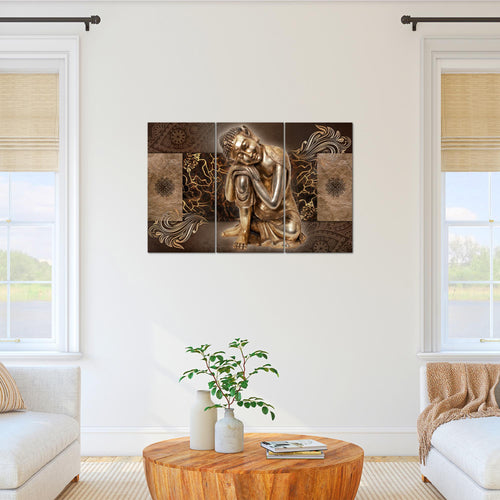 Runa Art Wandbilder Buddha Zen Bild XXL Wohnzimmer Schlafzimmer Beige Feng Shui 120 x 80 cm 3 Teilig 041331c