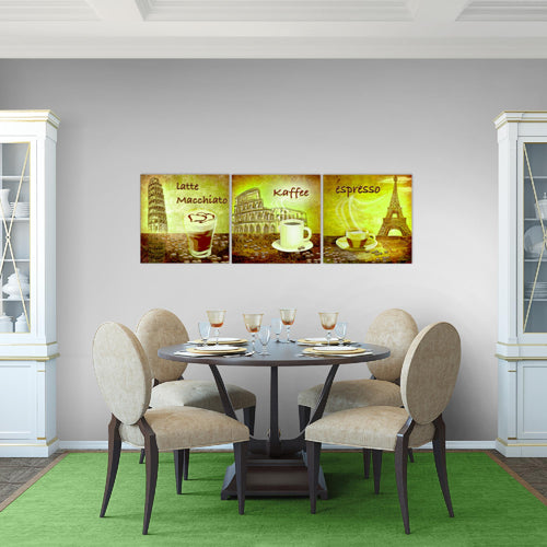 Runa Art - Bilder Küche Kaffee 120 x 40 cm 3 Teilig Wandbild auf Vlies Leinwand Braun Mehrteilig Modern 500733a