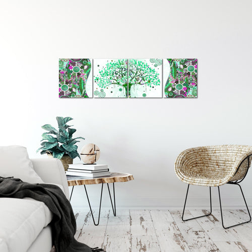 Runa Art Bilder Set 4 Teilig Gustav Klimt Baum des Lebens Wandbilder XXL Wohnzimmer 160 x 50 cm Rosa Modern 004646c