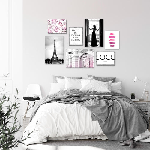 Novart Wandbilder Fashion - KOMPLETT AUFHÄNGFERTIG - Coco Wohnzimmer Mädchen Teenager - 7 Moderne Mood-Bilder - N015671a