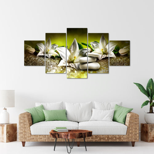 Runa Art Wandbilder Blumen Lilien 5 Teilig Bild auf Vlies Leinwand Deko Wohnzimmer Abstrakt Beige Braun 035852a