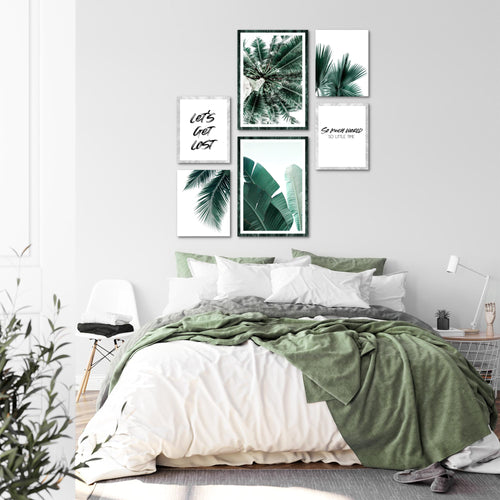 Novart Wandbilder Set Palmen Grün - KEIN EXTRA RAHMEN BENÖTIGT -  Modern Deko  - Wohnzimmer Schlafzimmer N014763a