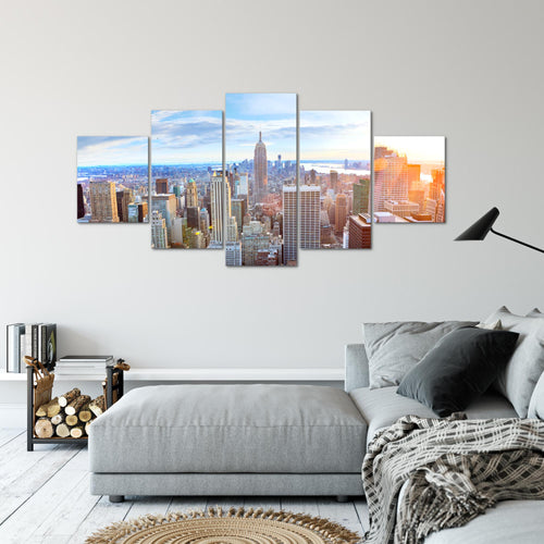Runa Art Bild Wohnzimmer Büro New York Skyline 5 Teilig Städte Schwarz Weiss Wandbilder auf Vlies Leinwand 010253c
