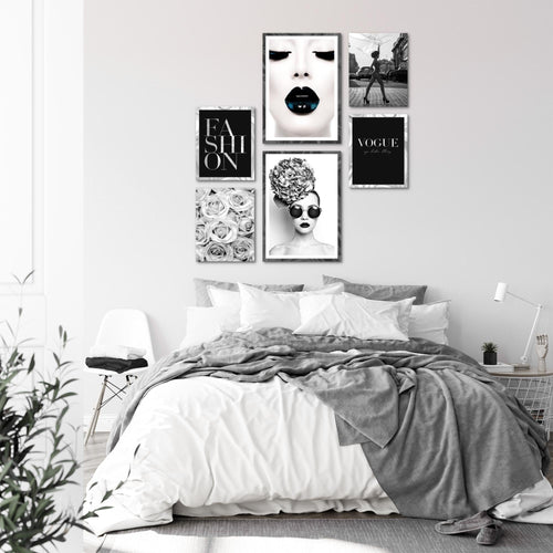 Novart Wandbilder Set Fashion Schwarz Weiss - KEIN EXTRA RAHMEN BENÖTIGT -  Modern Deko  - Wohnzimmer Mädchen Teenager N015563a