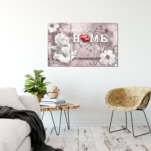 Runa Art Wandbilder Engel Vintage Bild XXL Wohnzimmer Schlafzimmer Grau Rot Blumen 120 x 80 cm 3 Teilig 030831c