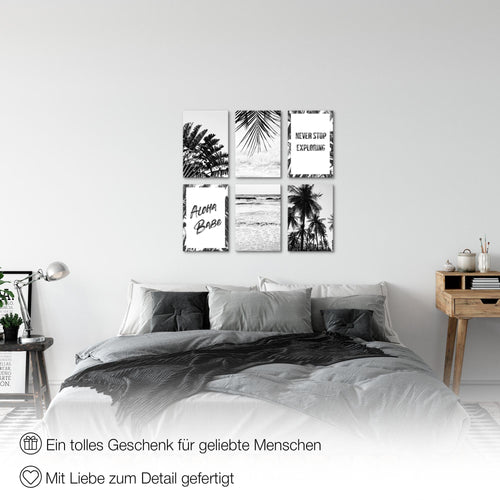 Novart Wandbilder Set Palmen - KOMPLETT AUFHÄNGFERTIG - Made in Germany - Moderne Bilder  Wohnzimmer Schlafzimmer - N013964a
