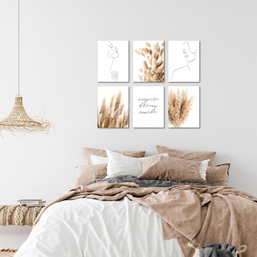 Novart Wandbilder - KEIN EXTRA RAHMEN BENÖTIGT - Wohnzimmer Schlafzimmer - Bilder Modern Boho Pampasgras - Line Art - N012465a