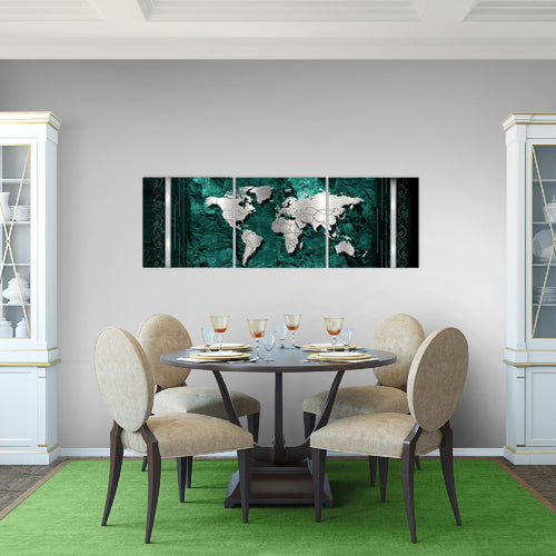 Runa Art - Bilder Weltkarte 120 x 40 cm 3 Teilig Wandbild auf Vlies Leinwand Blau Mehrteilig Modern 107333b