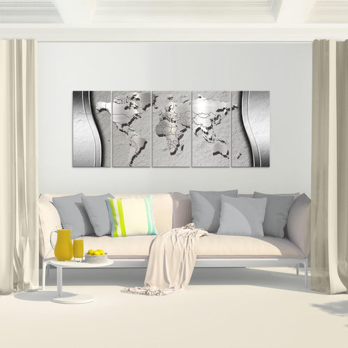 Runa Art Wandbild XXL Weltkarte Büro Wohnzimmer 200 x 80 cm Schwarz 5 Teilig - Made in Germany - 107255a