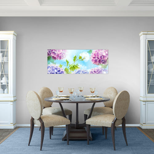 Runa Art Wandbild Blumen Hortensien 1 Teilig 100 x 40 cm Modern Bild auf Vlies Leinwand Mandala Wohnzimmer Bunt 017512b