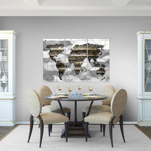 Runa Art Wandbilder Weltkarte Bild XXL Büro Wohnzimmer Grau 3D Effekt 120 x 80 cm 3 Teilig 005231c