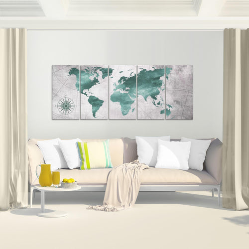Runa Art Bild Weltkarte Wandbilder auf Vlies Leinwand 5 Teilig Wanddekoration Büro Wohnzimmer 026056b
