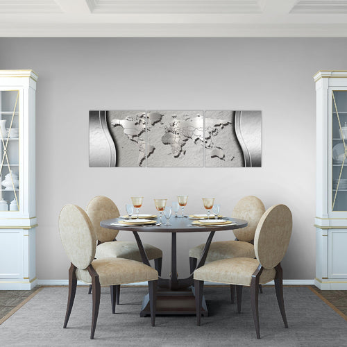 Runa Art - Bilder Weltkarte 120 x 40 cm 3 Teilig Wandbild auf Vlies Leinwand Schwarz Mehrteilig Modern 107233a