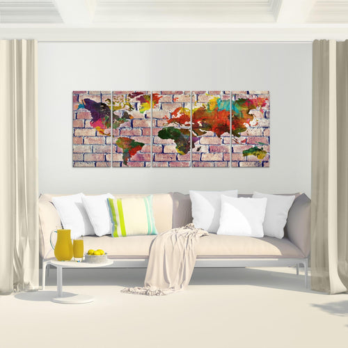 Runa Art Wandbild XXL Weltkarte Büro Wohnzimmer 200 x 80 cm Rot Bunt 5 Teilig - Made in Germany - 106955c